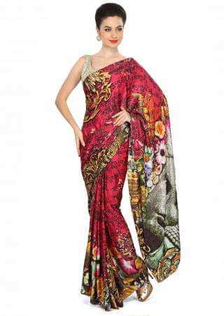 Multi color saree embellished in kundan embroidery only on Kalki - KALKI Fashion India