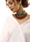 Multi Colored Choker With Carved Stones, Bead Fringes And Wine Colored Drops