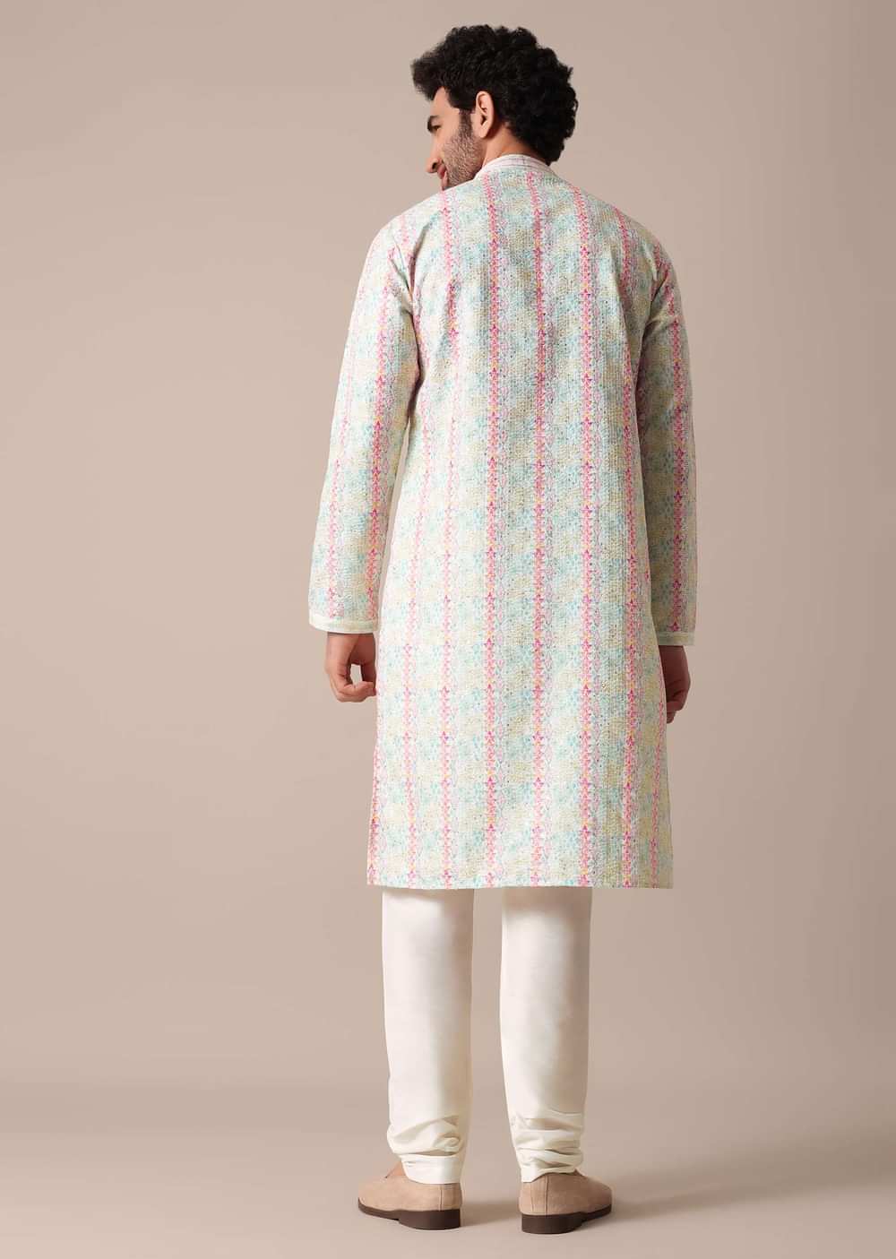Multi-Colored Silk Kurta Set For Men