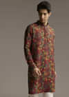 Multi Colour Silk Designer Kurta For Men With Paisley And Floral Print