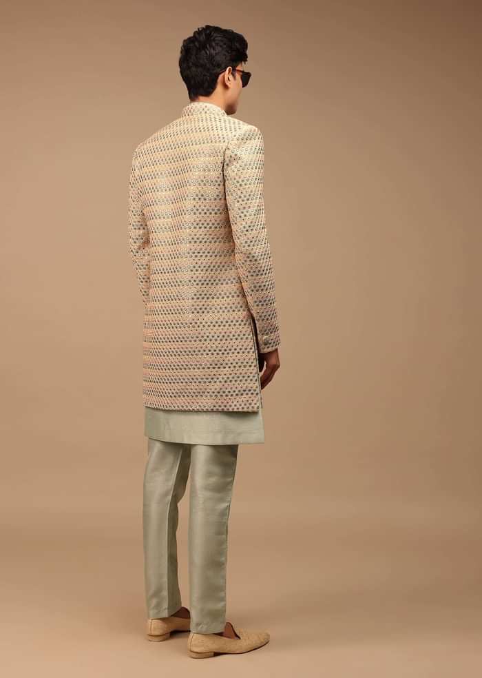 Multi-Coloured Sherwani With Scallop Embroidery