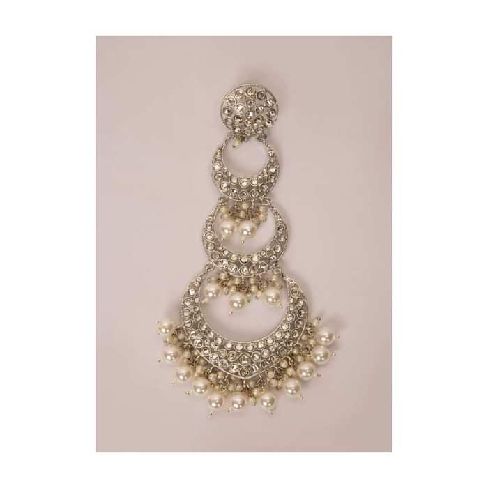 Multi layer chandbali earring with stone and pearls