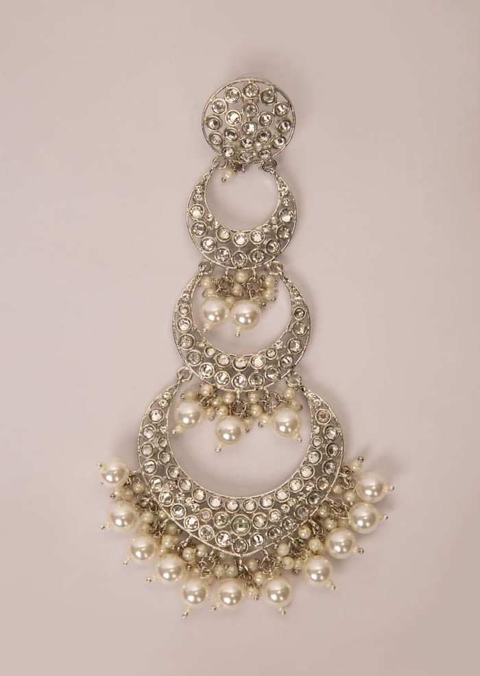 Multi layer chandbali earring with stone and pearls