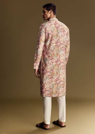 Multi Tone Silk Kurta Set With Floral And Foil Highlights