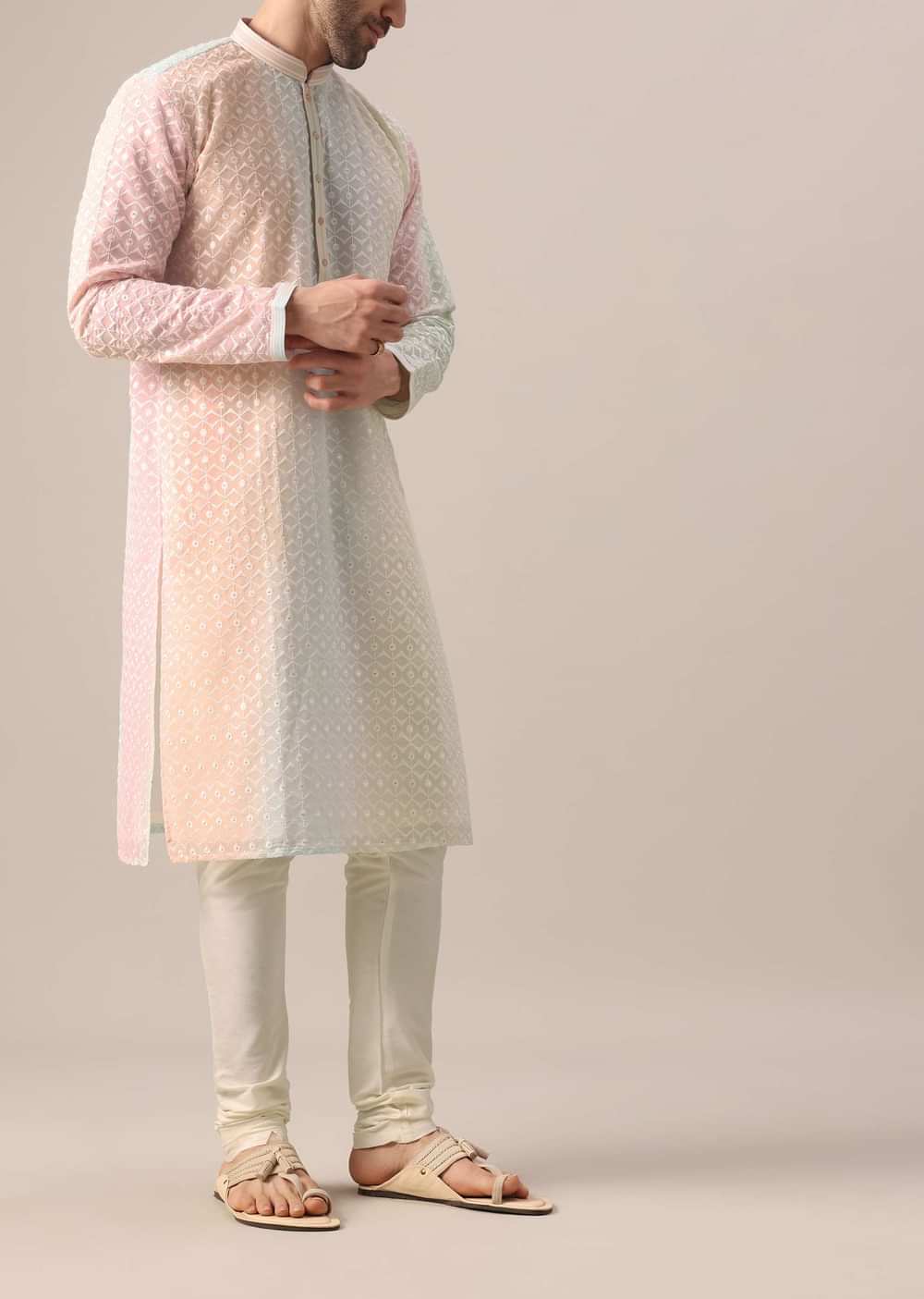 Multi Color Kurta Set With Lucknowi Work And Sequin Embroidery