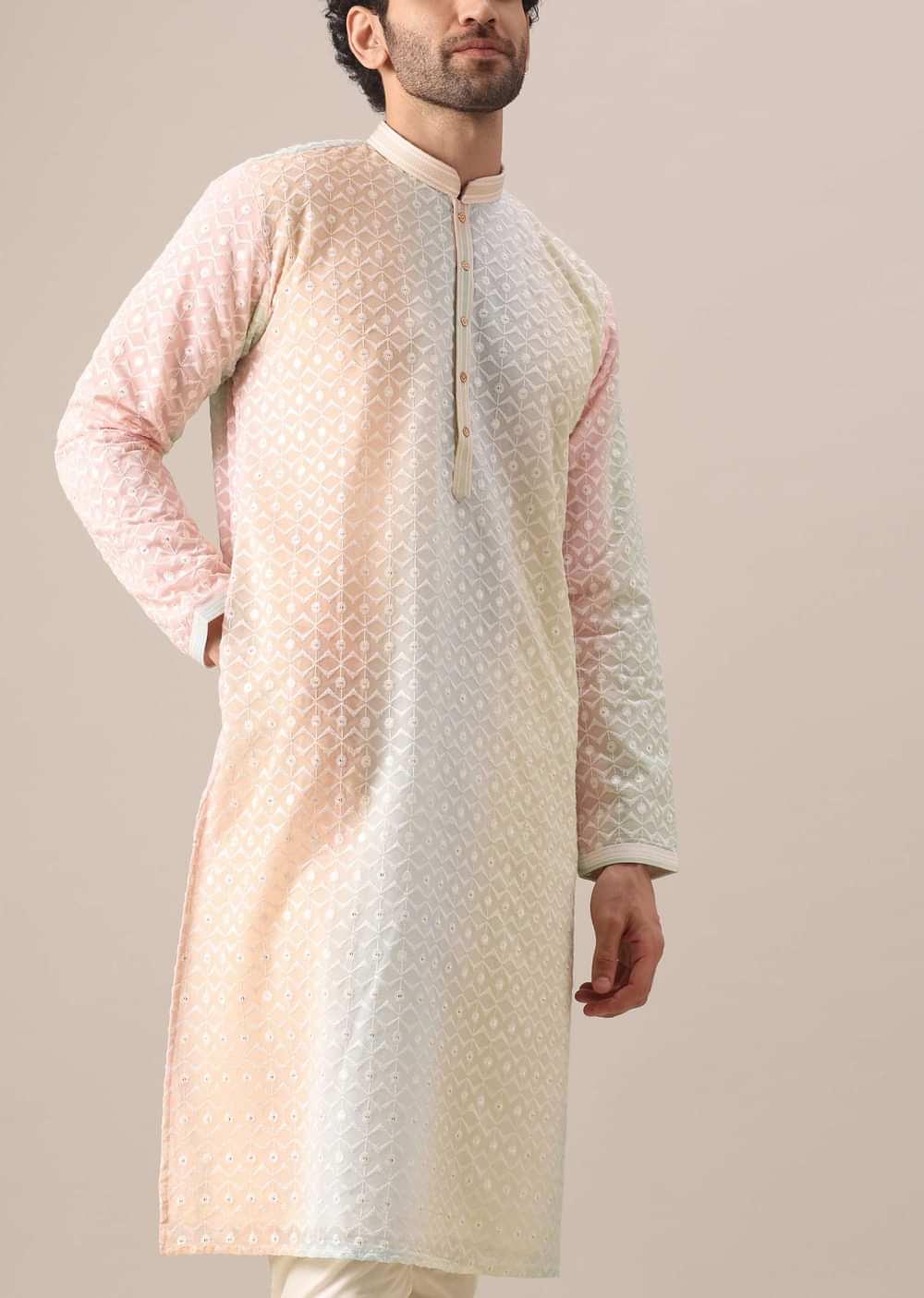 Multi Color Kurta Set With Lucknowi Work And Sequin Embroidery