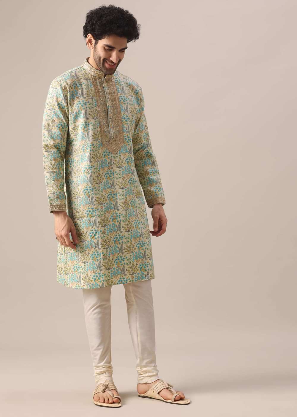 Multi Color Kurta Set With Floral Print And Embroidered Work