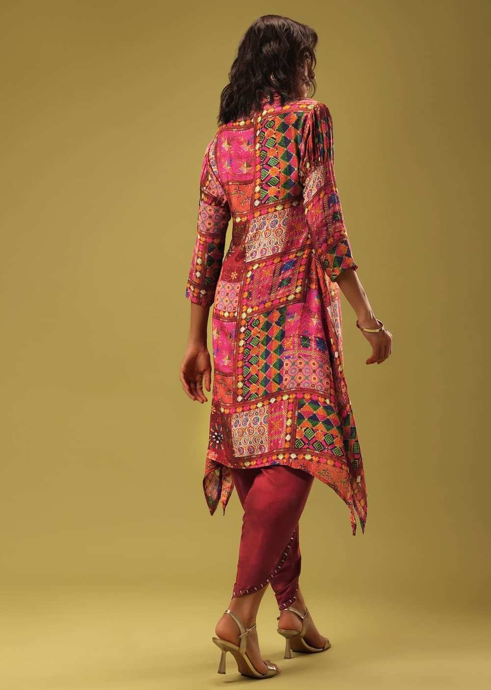 Multi Color Printed Kurti And Dhoti Set In Satin
