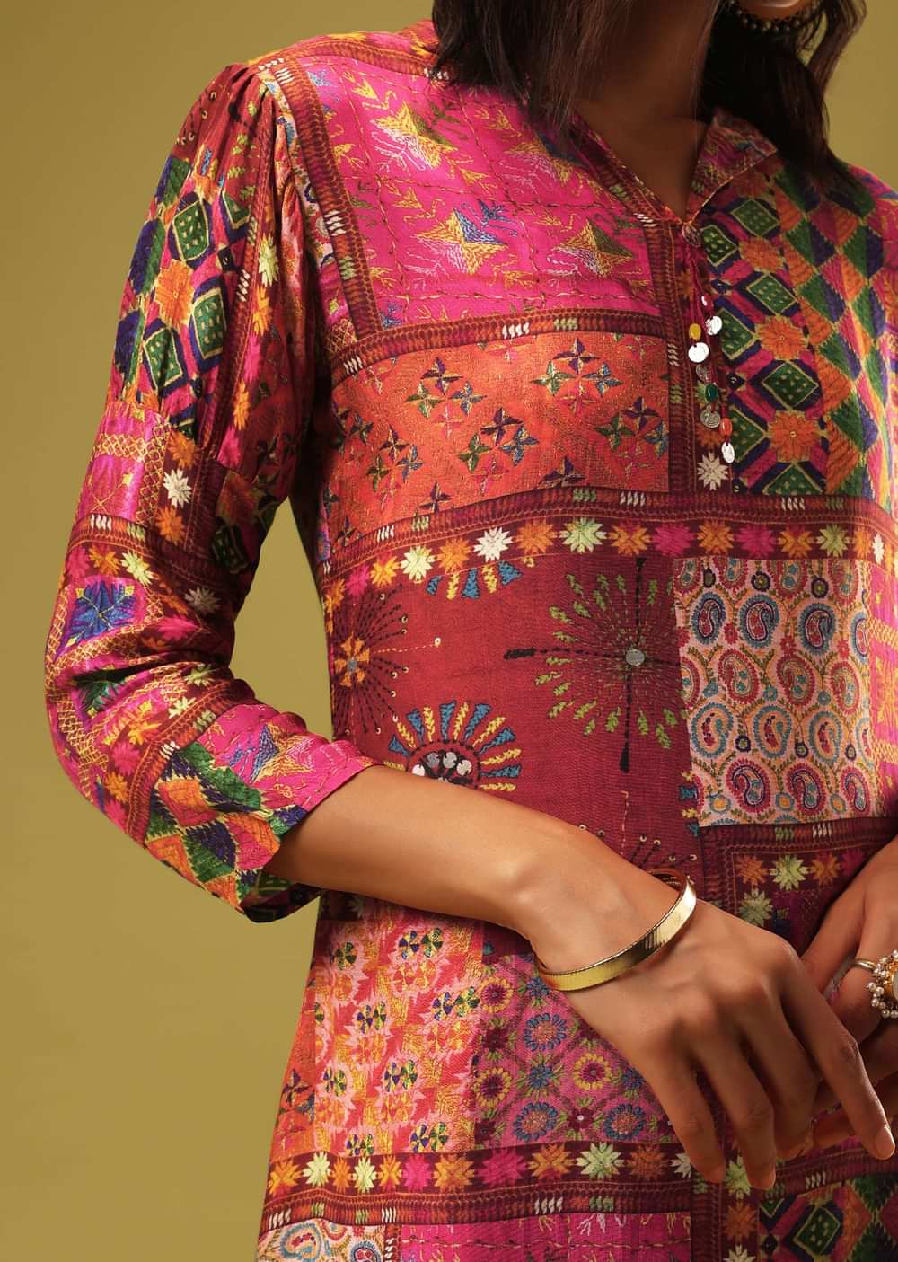 Multi Color Printed Kurti And Dhoti Set In Satin
