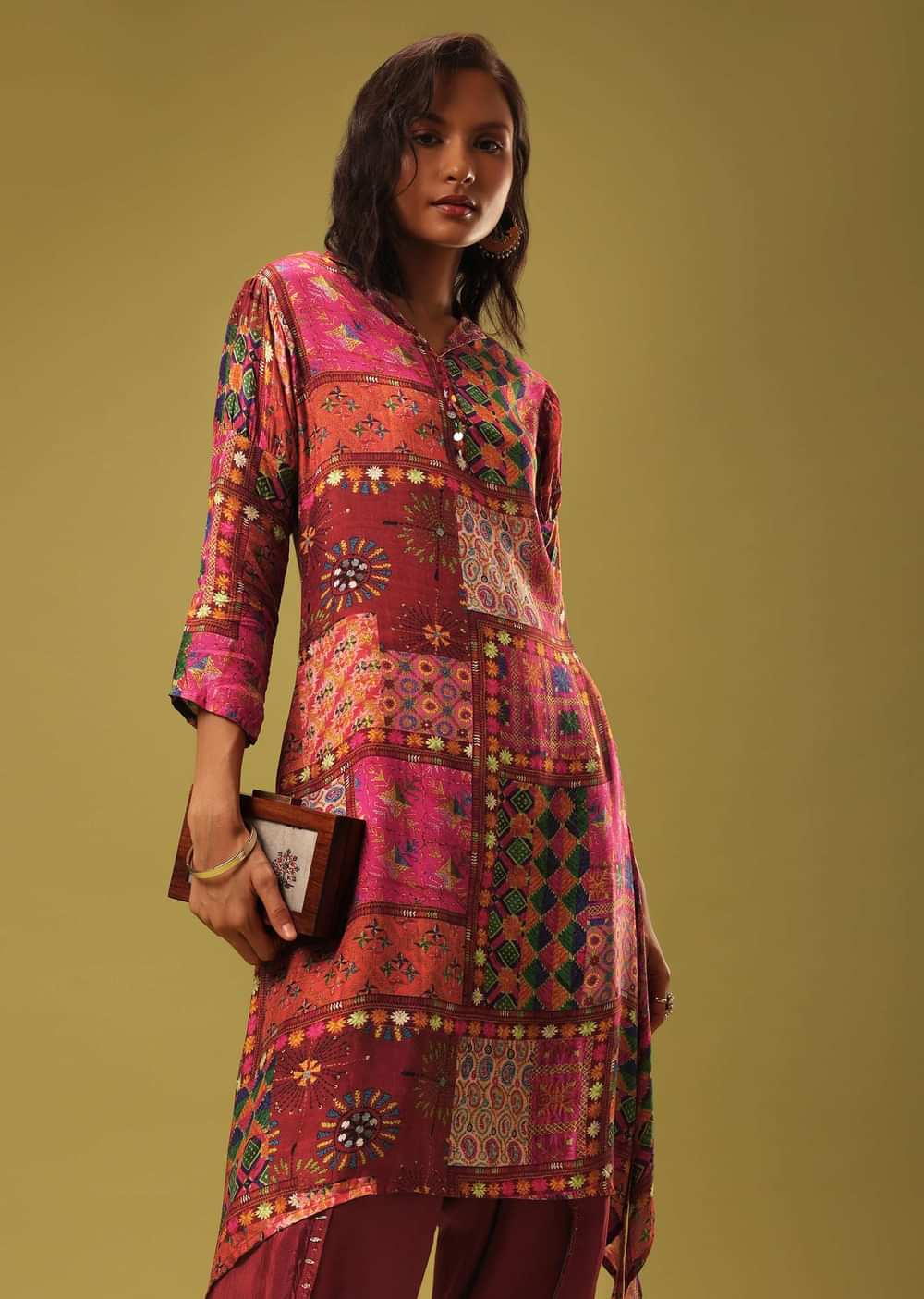 Multi Color Printed Kurti And Dhoti Set In Satin