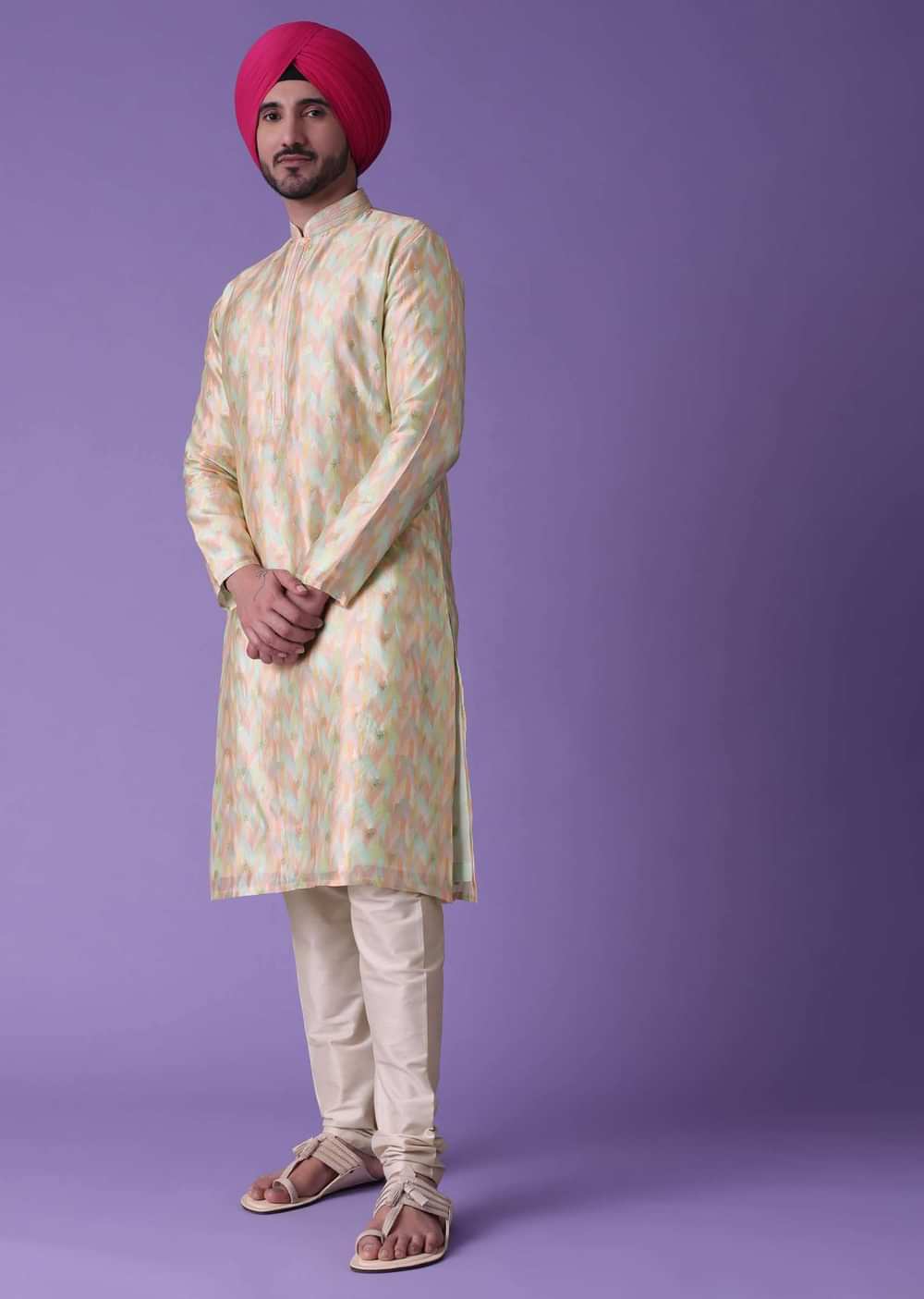 Multi Colored Kurta Set In Silk