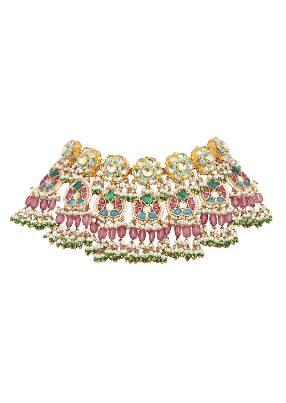 Multi Colour Kundan Short Necklace Set