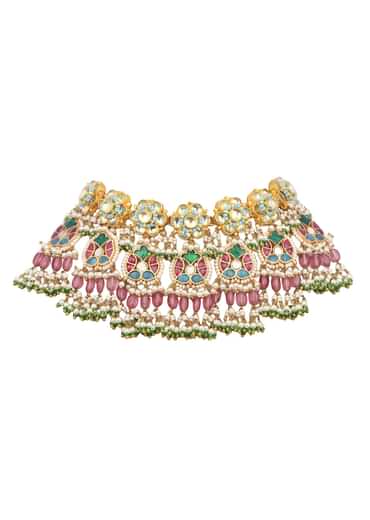 Multi Colour Kundan Short Necklace Set