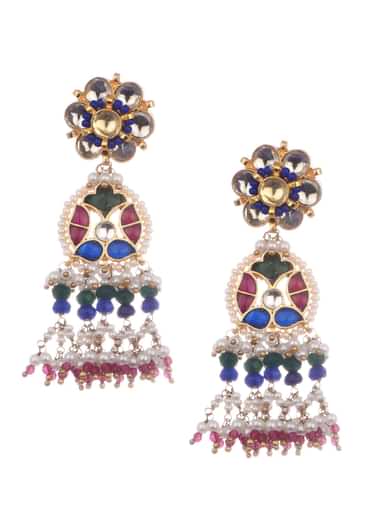 Multi Colour Kundan Short Necklace Set With Stones
