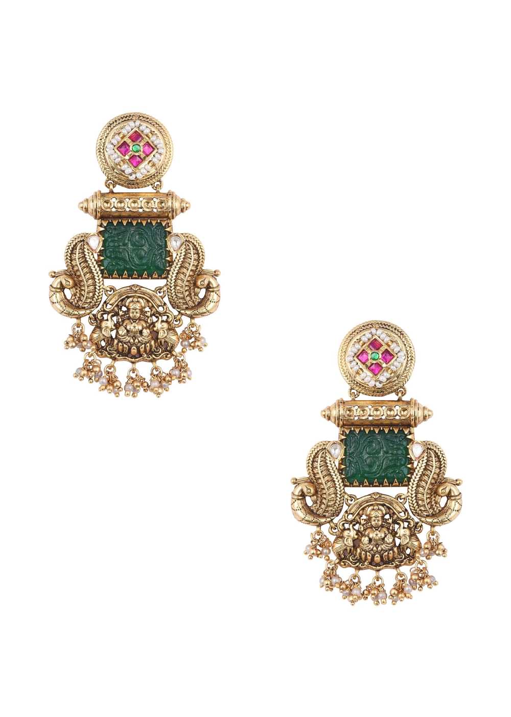 Multi Finish Oxidsed Danglers With Meenakari Detail And Cluster Bead Drops