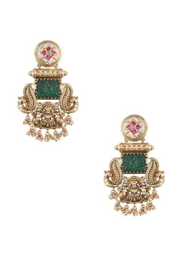Multi Finish Oxidsed Danglers With Meenakari Detail And Cluster Bead Drops