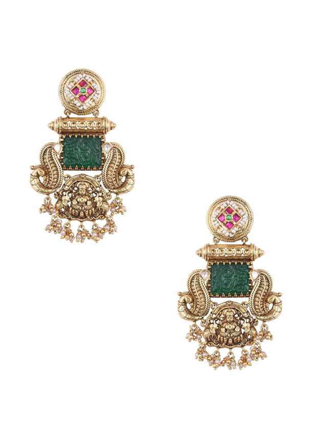 Multi Finish Oxidsed Danglers With Meenakari Detail And Cluster Bead Drops Multi Finish Oxidsed Danglers With Meenakari Detail And Cluster Bead Drops