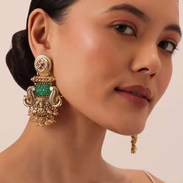 Multi Finish Oxidsed Danglers With Meenakari Detail And Cluster Bead Drops