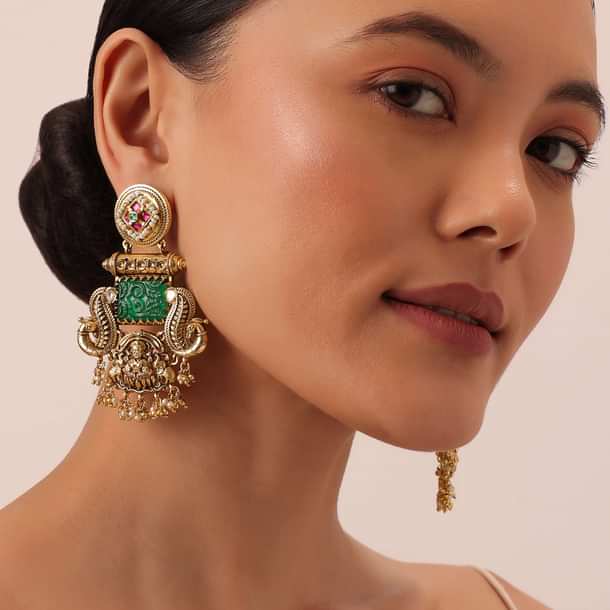 Multi Finish Oxidsed Danglers With Meenakari Detail And Cluster Bead Drops Multi Finish Oxidsed Danglers With Meenakari Detail And Cluster Bead Drops