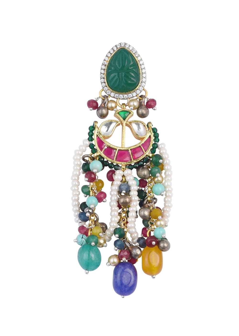 Multi Color Oversized Fusion Danglers With Bead Drops And Meenakari Work