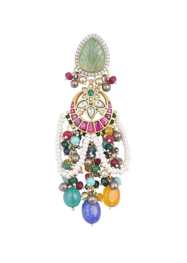 Multi Statement Danglers With Bead Drops And Meenakari Work Multi Statement Danglers With Bead Drops And Meenakari Work
