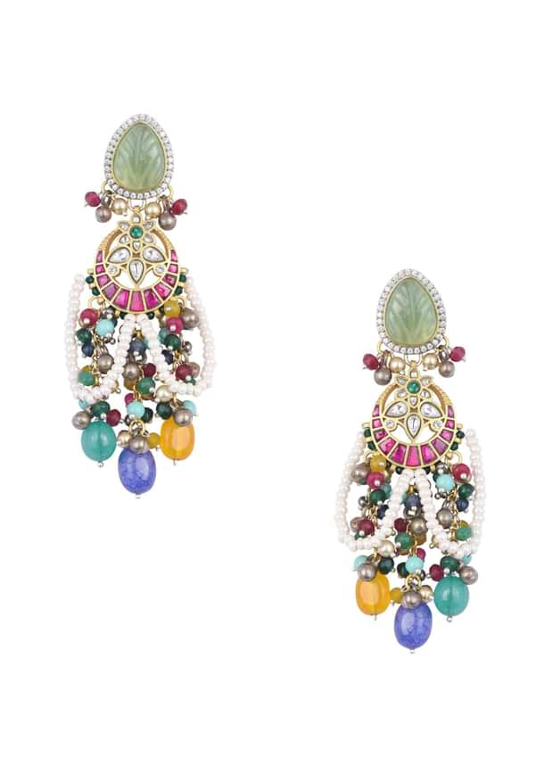 Multi Statement Danglers With Bead Drops And Meenakari Work Multi Statement Danglers With Bead Drops And Meenakari Work