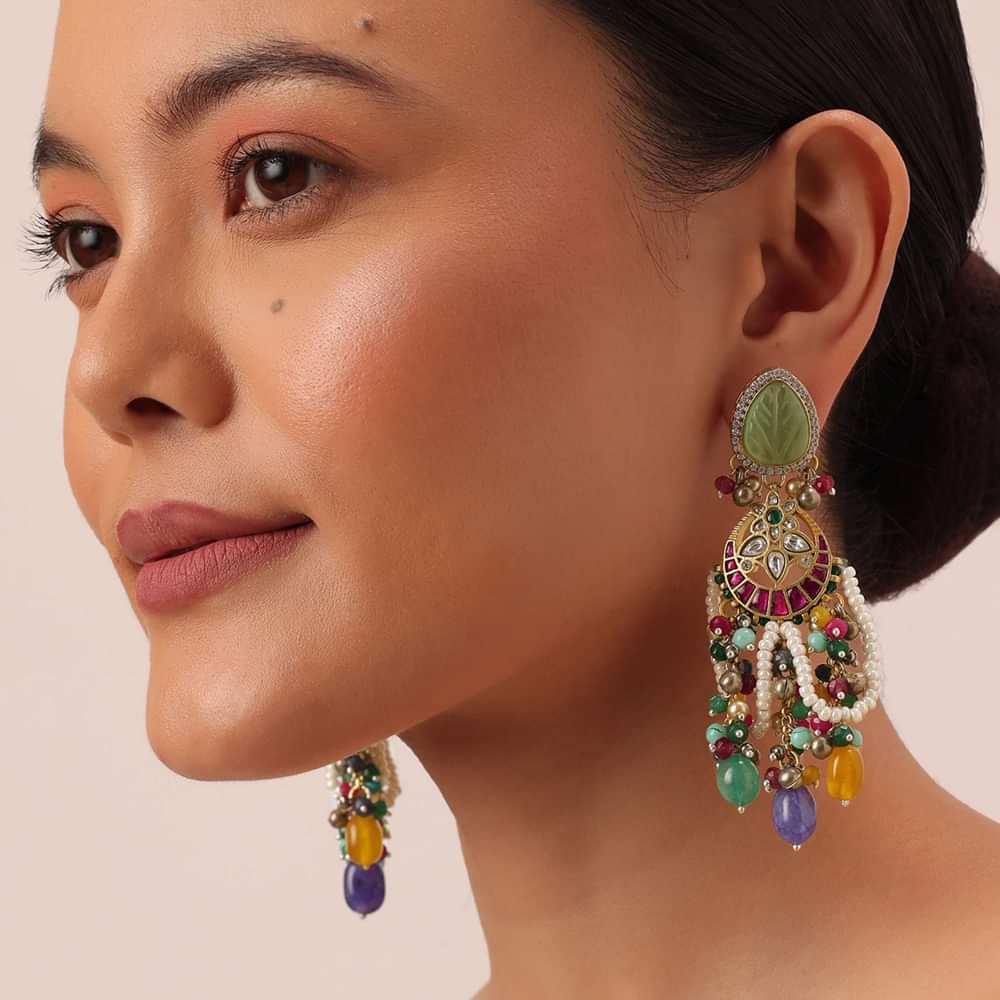 Multi Statement Danglers With Bead Drops And Meenakari Work