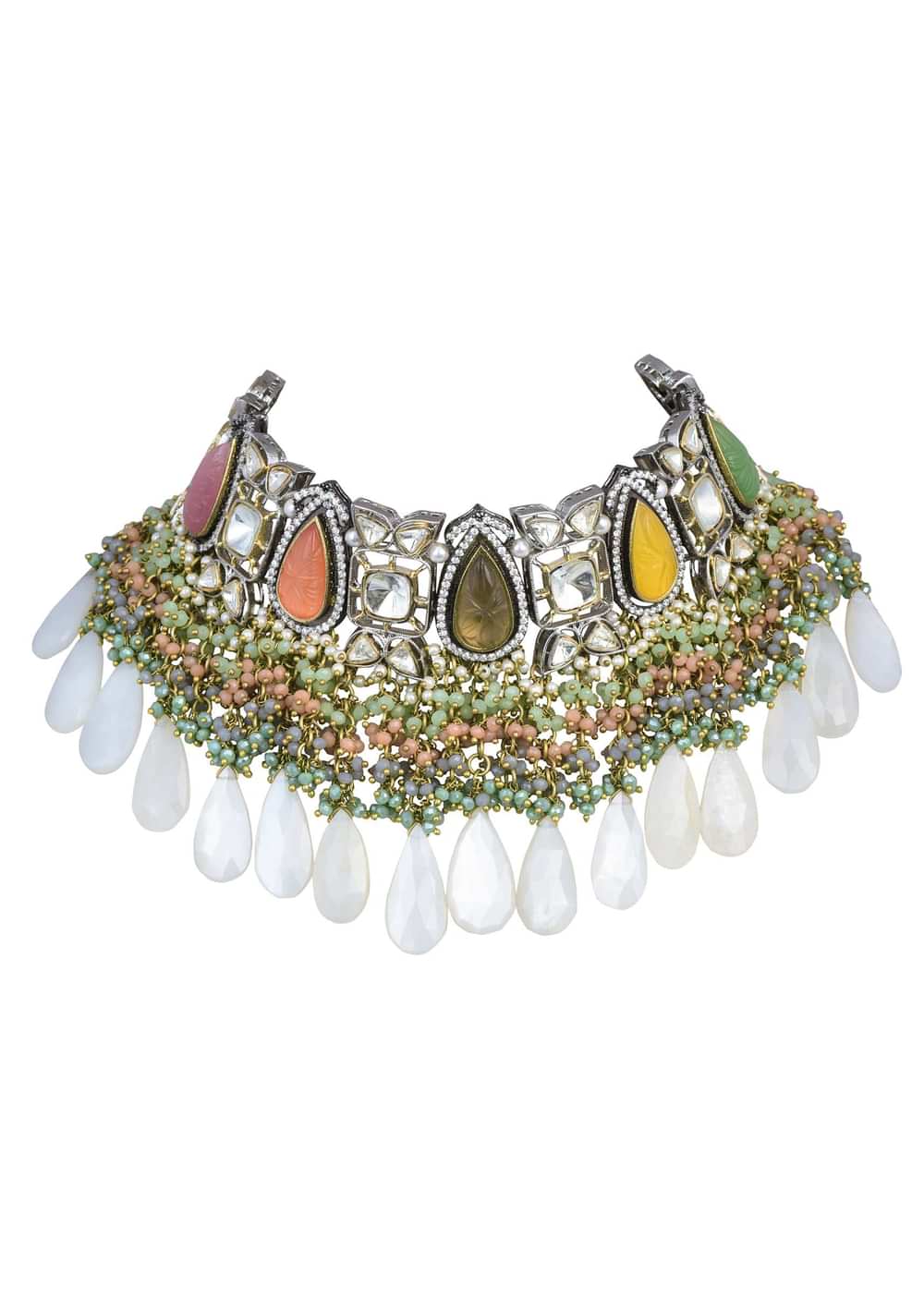 Multi Two Tone Choker Set With Multicolor Stones And Kundan