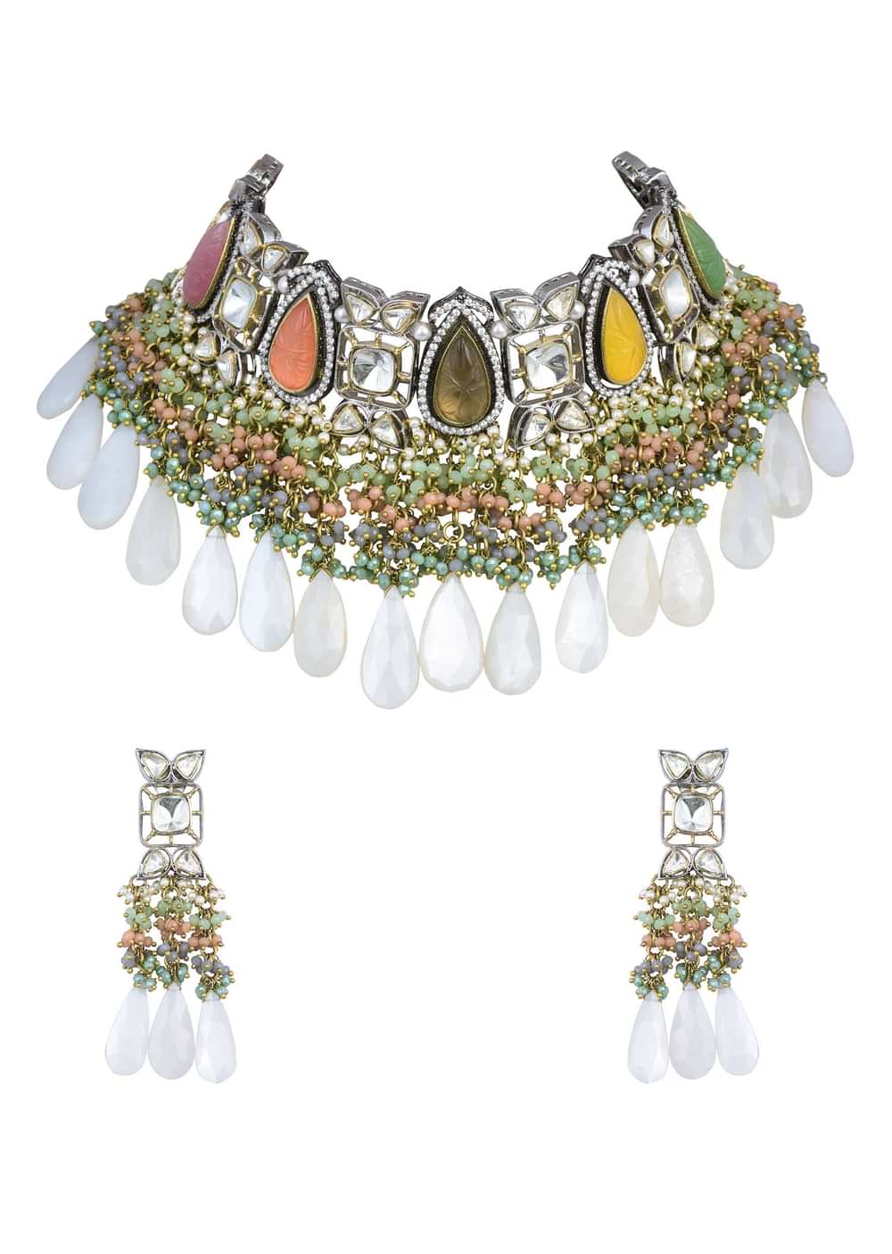 Multi Two Tone Choker Set With Multicolor Stones And Kundan