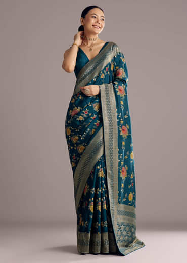 Multicolor Dola Silk Floral Jaal Woven Saree
