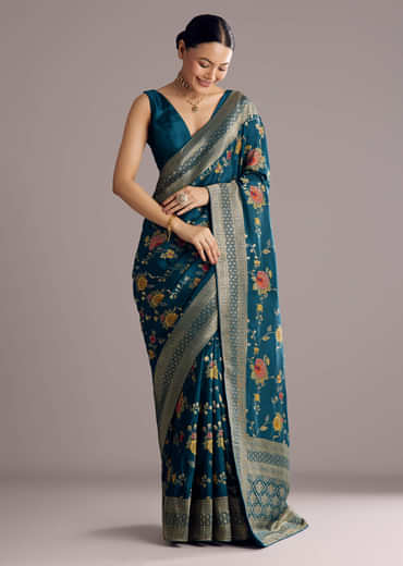 Multicolor Dola Silk Floral Jaal Woven Saree