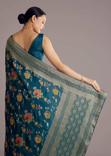 Multicolor Dola Silk Floral Jaal Woven Saree
