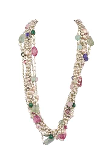 Multicolor Beaded Mala In Gold Finish