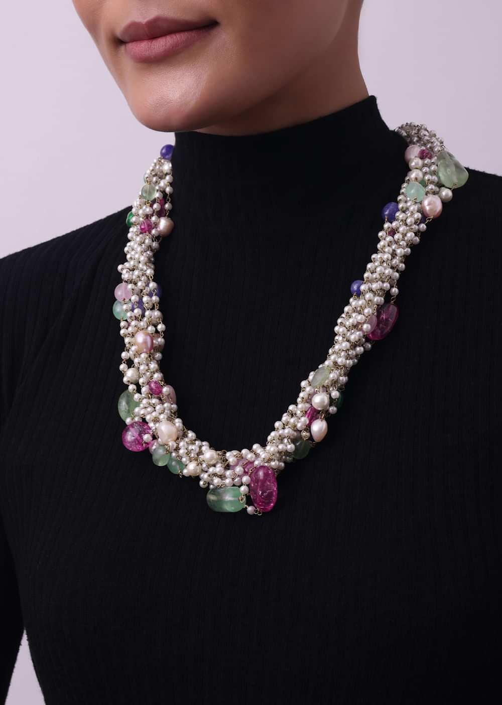 Multicolor Beaded Mala In Gold Finish