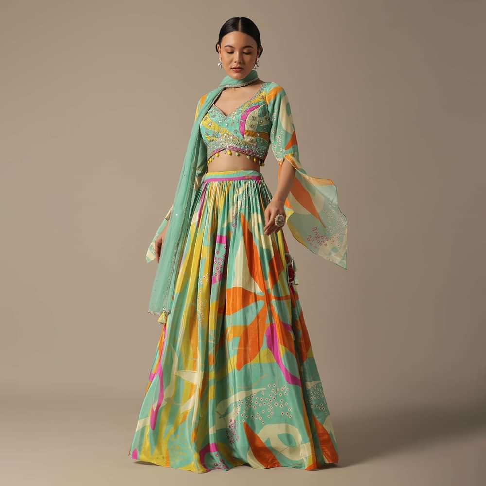 Multicolor Chiffon Printed Lehenga Set
