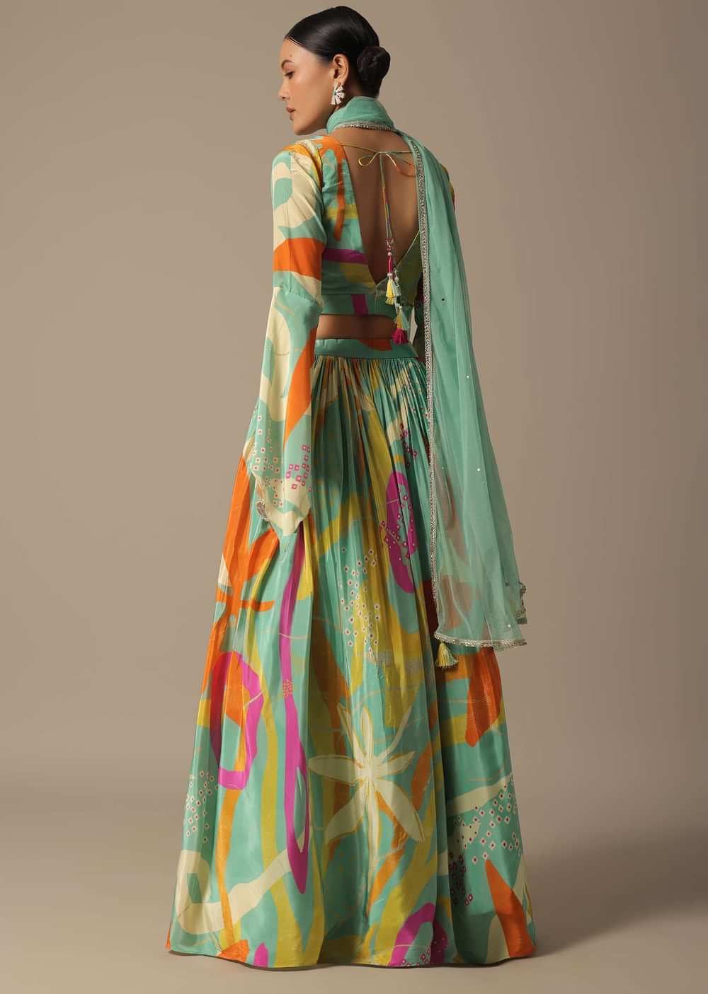 Multicolor Chiffon Printed Lehenga Set