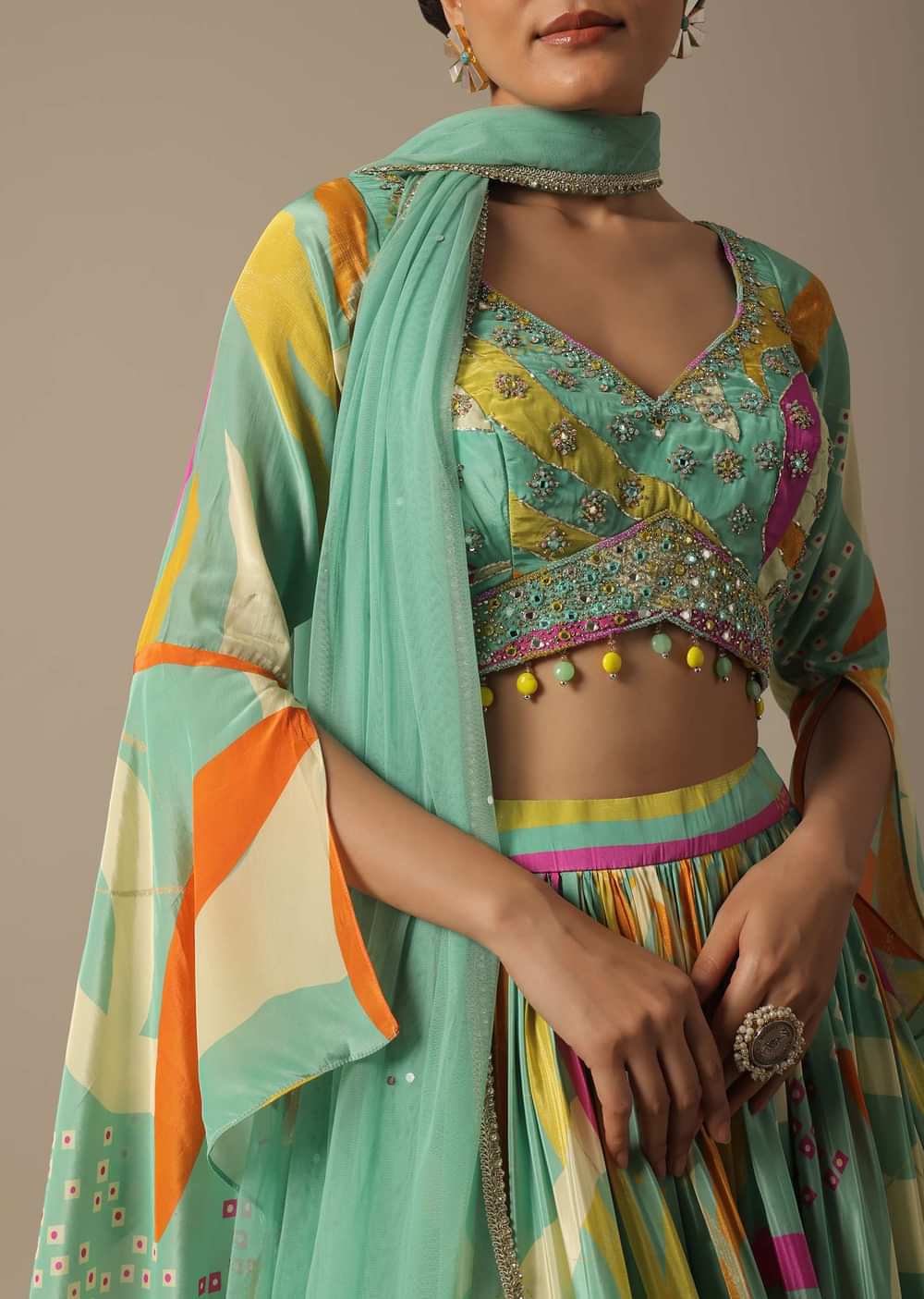Multicolor Chiffon Printed Lehenga Set