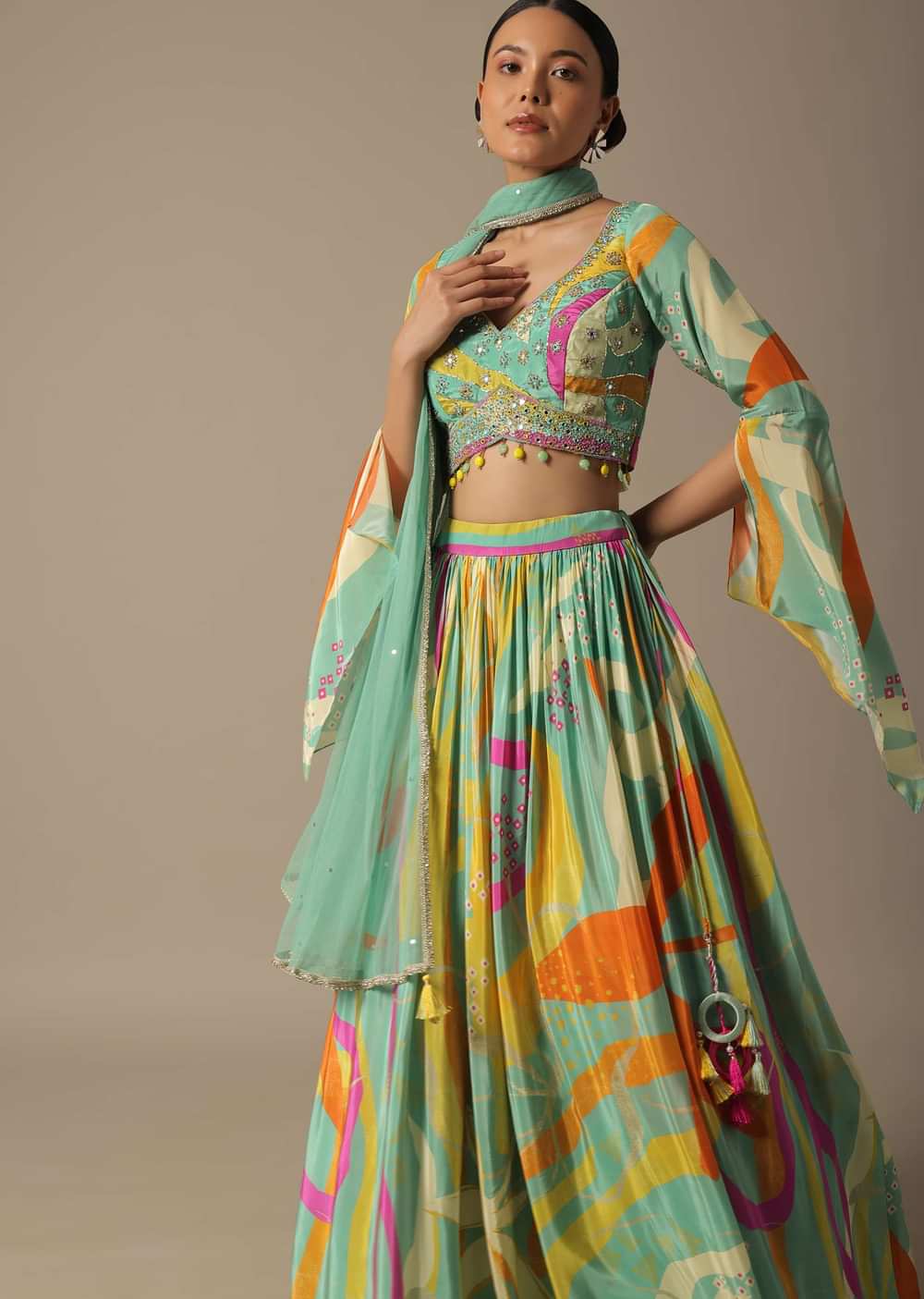 Multicolor Chiffon Printed Lehenga Set