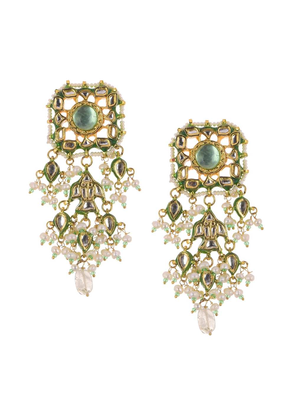 Multicolor Choker And Dangler Set With Mint Green Drops