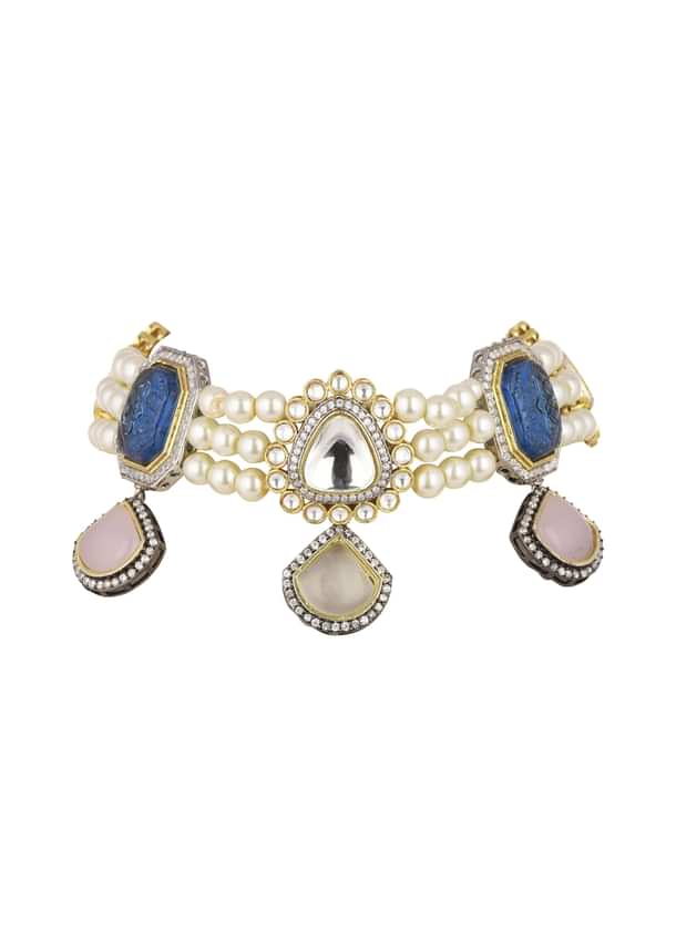 Multicolor Choker And Earring Set In Two Tone Finish Multicolor Choker And Earring Set In Two Tone Finish