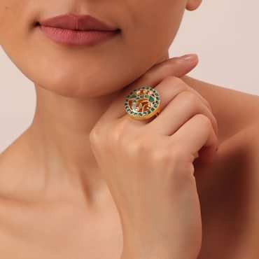 Multicolor Circular Ring With Studded Kundan And Meenakari Work