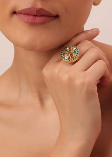 Multicolor Circular Ring With Studded Kundan And Meenakari Work