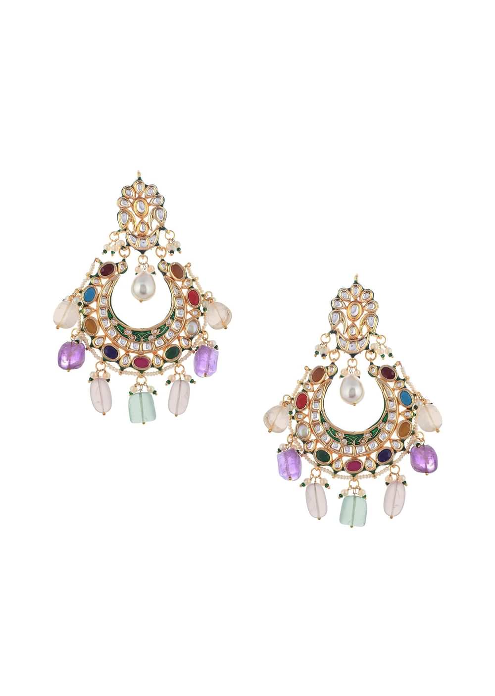 Multicolor Dangler Earrings With Kundan Work In Mix Metal