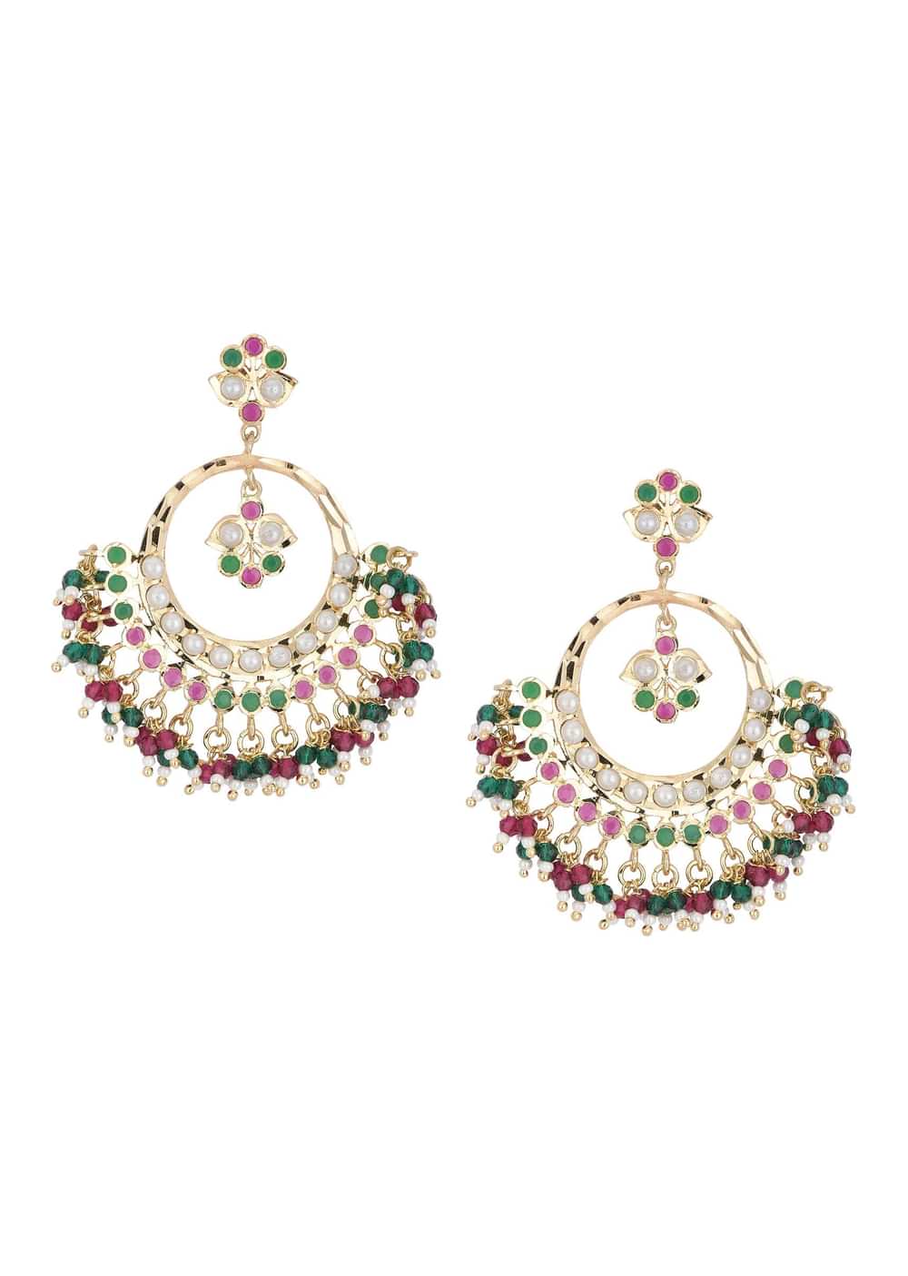 Multicolor Danglers With Kundan And Bead Drops