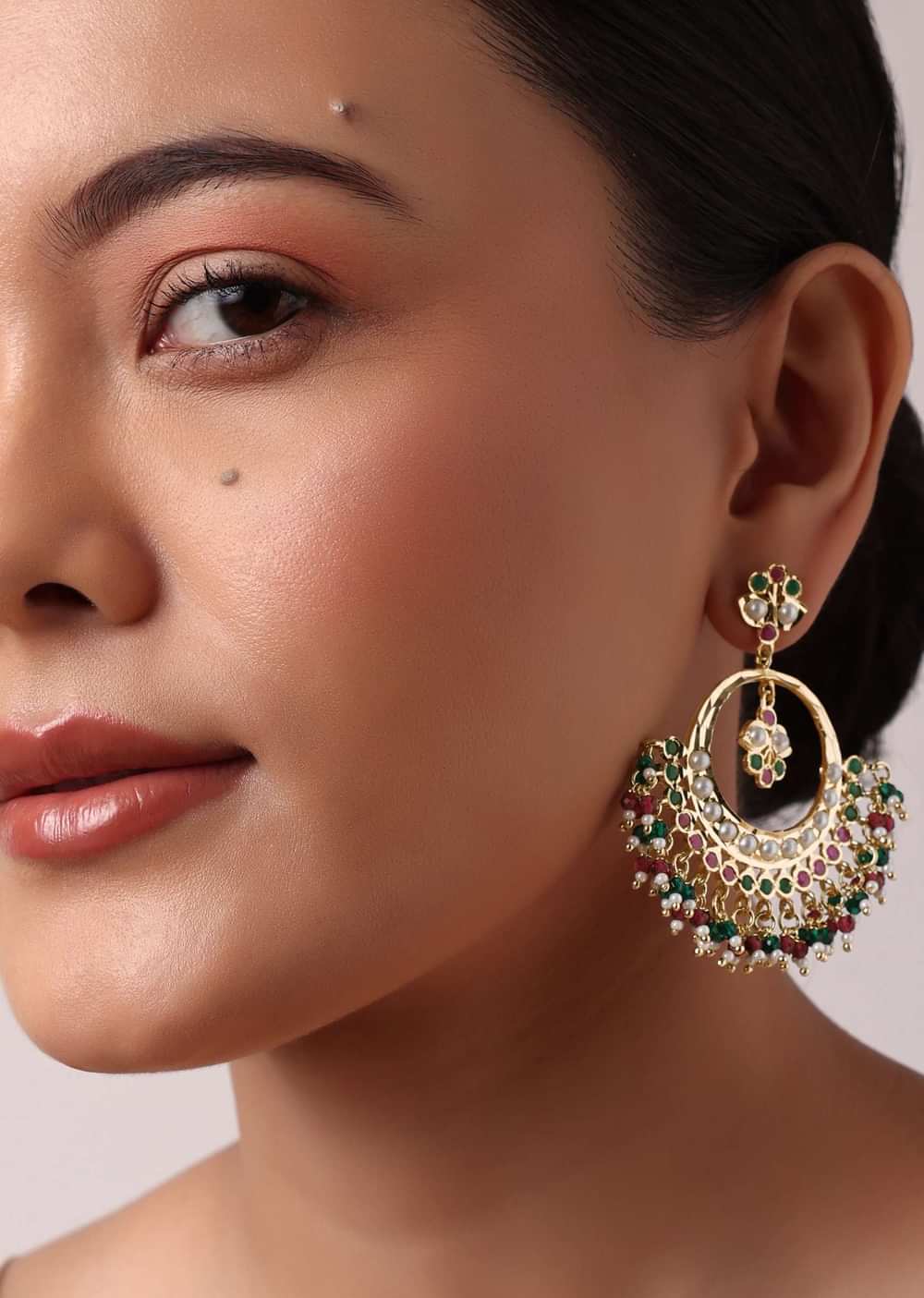 Multicolor Danglers With Kundan And Bead Drops