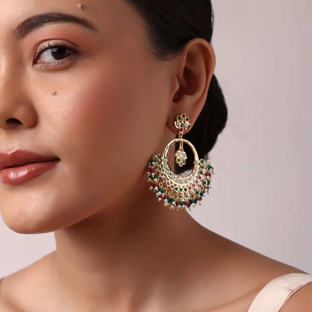 Multicolor Danglers With Kundan And Bead Drops