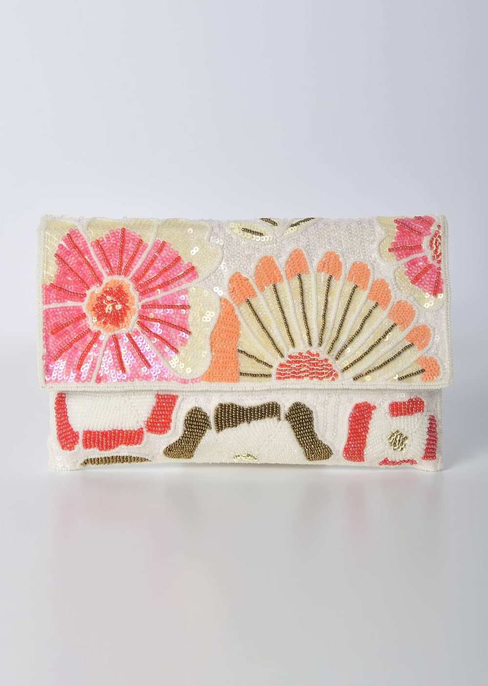 Multicolor Flap Clutch With Floral Sequin Work