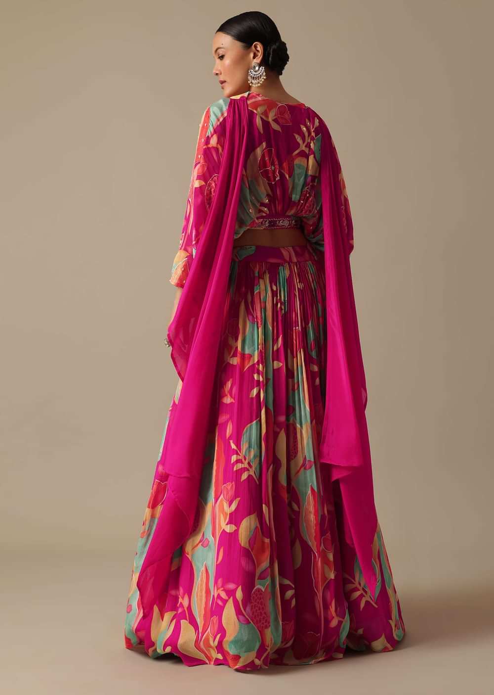 Multicolor Floral Print Lehenga Set In Chiffon