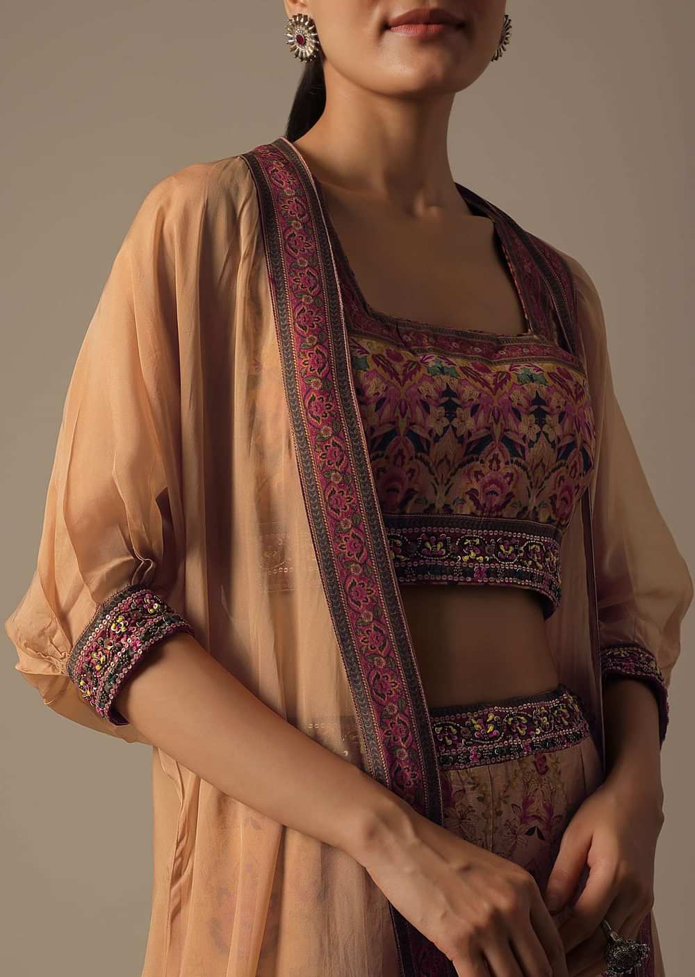 Multicolor Fusion Palazzo Set With Jacket