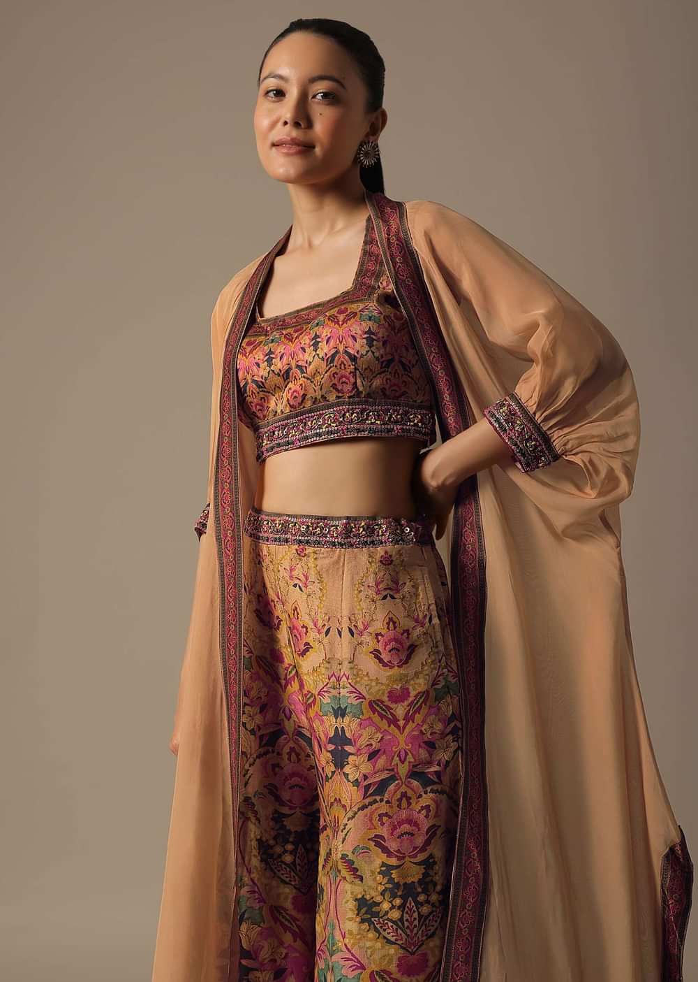 Multicolor Fusion Palazzo Set With Jacket